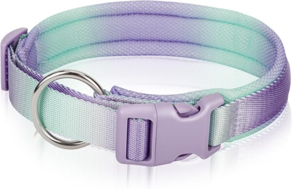 Fashionable Gradient Dog Collar: Macaron & Dopamine Shades with Breathable Mesh Padding for Comfort, Premium Woven Strap, Durable POM Buckle, and Wide Curved Design for Enhanced Style Purple M