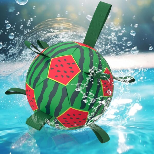 QDAN Watermelon Ball Dog Water Toys- Waterproof Dog Soccer Ball with Straps, Dog Beach Balls for Summer Outdoor Games Swimming Pool with Family Kids, Outdoor Dog Toys (8 inch)