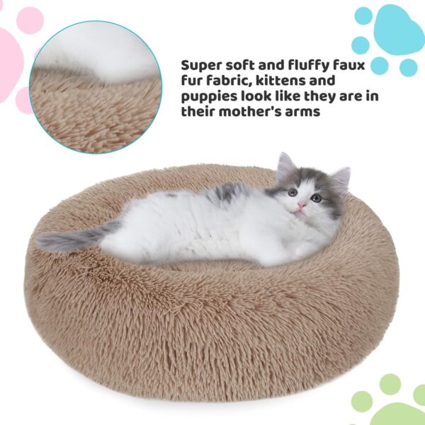 Small Dog Bed, Anti-Anxiety Calming Dog Bed, Warming Cozy Soft Donut Dog Bed, Fluffy Faux Fur Plush Dog Bed for Small Dogs and Cats, Machine Washable.(Beige, 23x23in) - Image 4