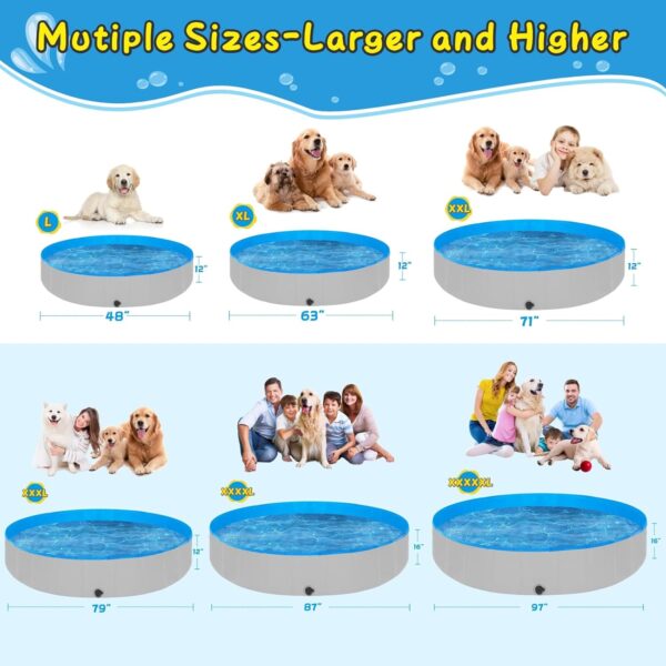 Extra Large Foldable Dog Pool,71"x 12" Portable Anti-Slip Kiddie Pool Hard Plastic, Swimming Pool for Dogs Cats and Kids Pet Puppy Bathing Tub - Image 3