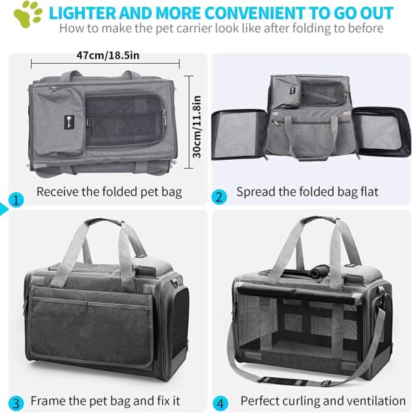 Cat Carrier Large Pet Carrier for 2 Cat, 18.5"x11.8"x11.8" Cat Bag for Midium Large Cats Airline Approved Dog Carrier for Small Dogs, Cat Travel Carrier Foldable 5-Windows Breathable Mesh Design - Image 4