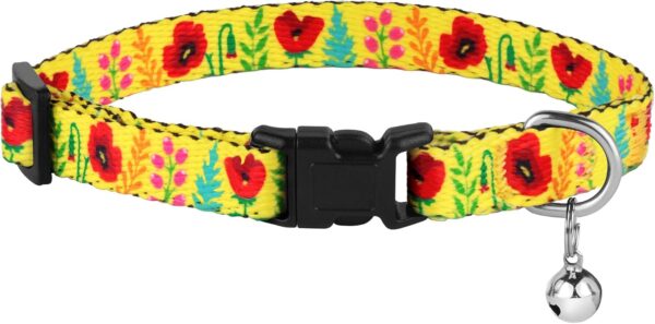 CollarDirect Cat Collar with Bell Floral Pattern 2 Pack Set Flower Adjustable Safety Breakaway Collars for Cats Kitten (Black + Yellow) - Image 6