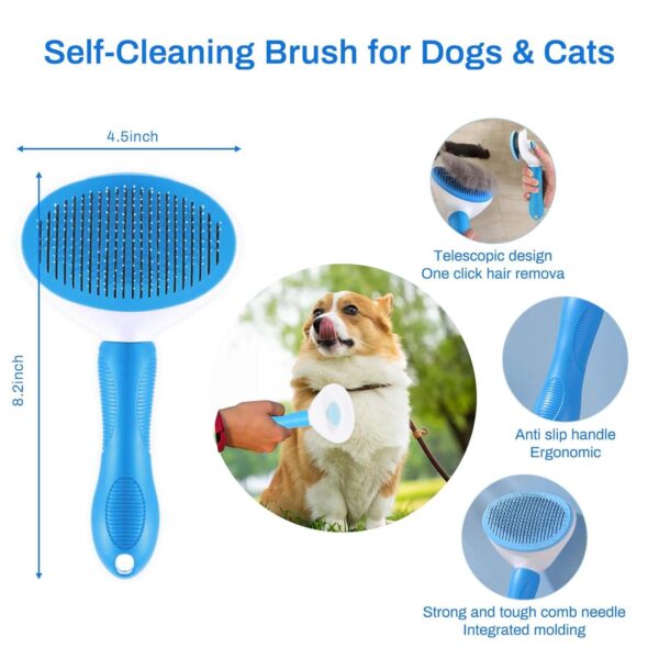 5-in-1 Dog Brush Grooming Kit - Dog Grooming Supplies Dog Dematting Rake for Shorted Haried Dogs, Bath Brush For Long Hair Dogs And Dematting Comb (Set of 5, Blue) - Image 3