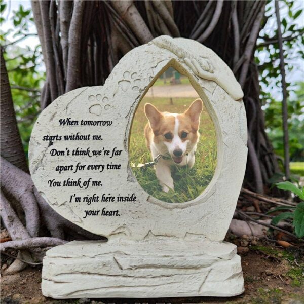 Pet Dog Memorial Stones with Photo Frame Photo Frame, Heart Shaped Pet Dog Garden Stones Grave Markers Headstones Outdoor or Indoor, Sympaty Pet Dog Memorial Gifts Loss Gifts Remembrance Gifts - Image 2