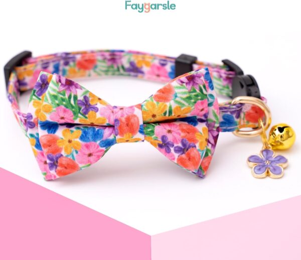 Faygarsle 2 Pack Cat collar with Bell Breakaway Bowtie for Male Female Cats Pink Purple Flower Floral Spring Summer Cat Collar for Boy Girl Cats - Image 5