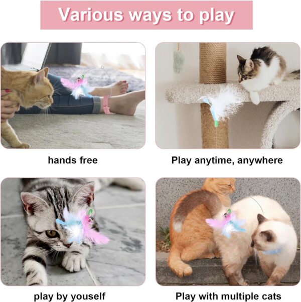 2pcs Cat Collar Toys, Silicone Feather Cat Teasing Wands with Neck Collar Adjustable Cat Wand Toys with Bell Cat Interactive Teaser Toys for Indoor Cat Playing Training - Image 5