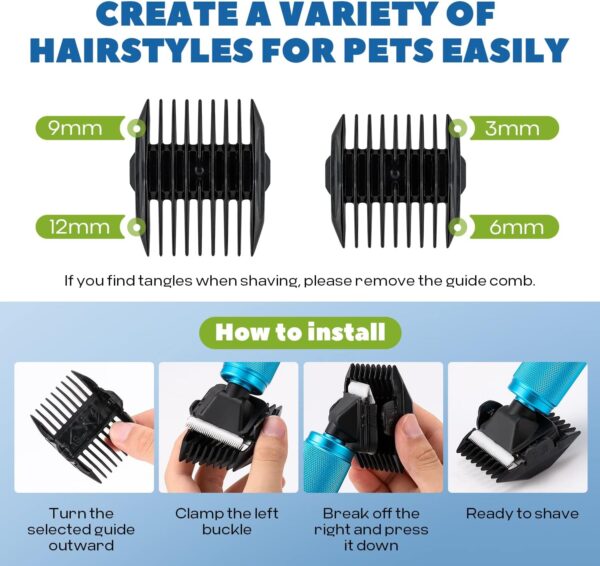 Pet Grooming Clippers 200W LuzRise (118'' Power Cord Plug-in, Stepless Speed Control, Low Noise< 50db, Heavy-Duty Commercial Grade, with Extra Blade & 2 Guide Combs of 4 Sizes, for Dog, Cat and More) - Image 6