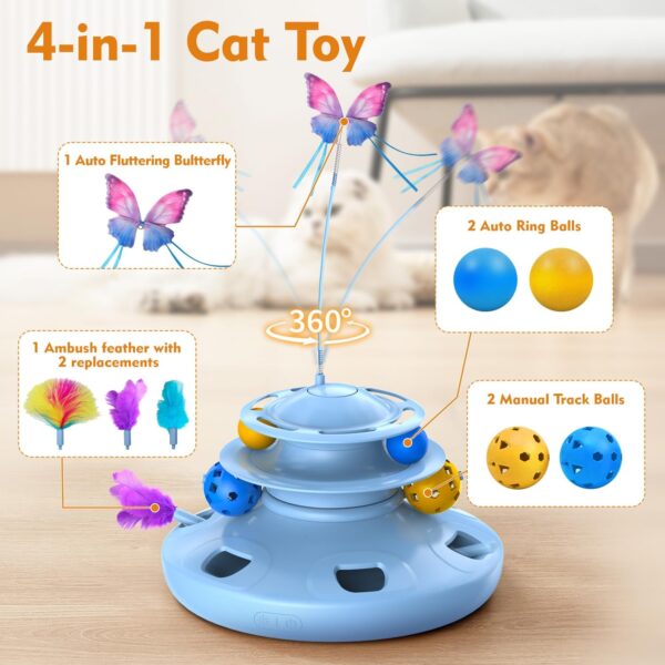 Interactive Cat Toys for Indoor Cats Automatic Cat Toy 4in1 Kitten Toys,Fluttering Butterfly,Random Ambush Feather,Track Balls,Cat Ball Toy for Cat Enrichment USB Charging - Image 2