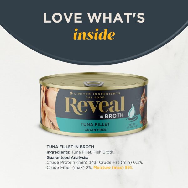 Reveal Natural Wet Cat Food, 24 Count, Grain Free, Limited Ingredient Canned Food for Cats, Tuna Fillet in Broth, 2.47 oz Cans - Image 3