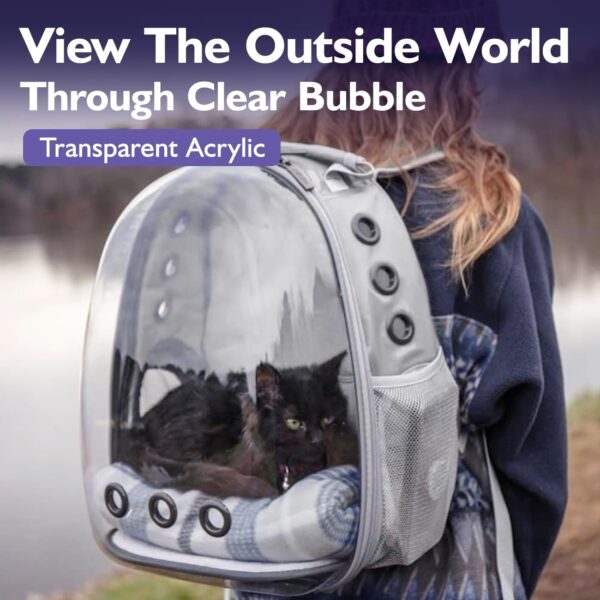 Pawaboo Cat Backpack Carrier, Pet Bubble Carrying Bag for Small Medium Kitty Puppy, Transparent Cat Space Capsule Backpack Airline Approved, Breathable Cat Travel Bag for Hiking Walking Camping, Gray - Image 3