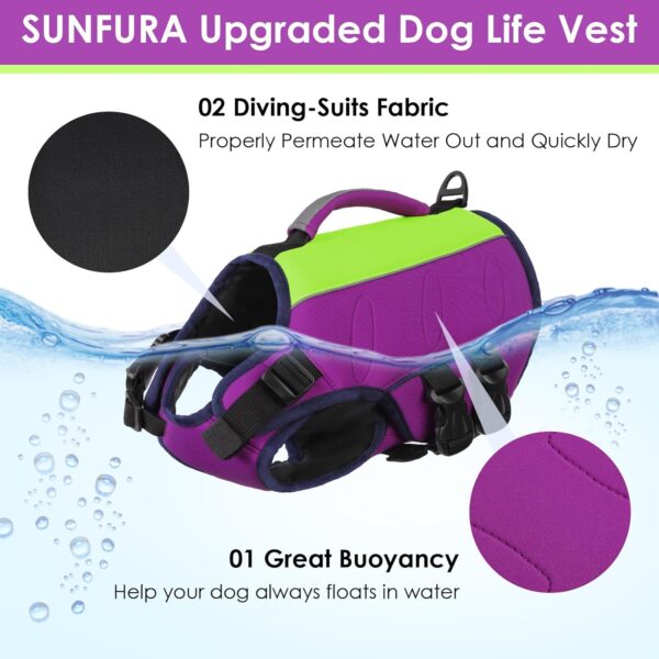 SUNFURA Dog Life Jacket, XL Dog Life Vest for Swimming, High Floating Lifejacket for Dogs, Ripstop Dog Water Vests for Large Dogs Adjustable Pet Life Preserver with Rescue Handle, Purple XL - Image 3