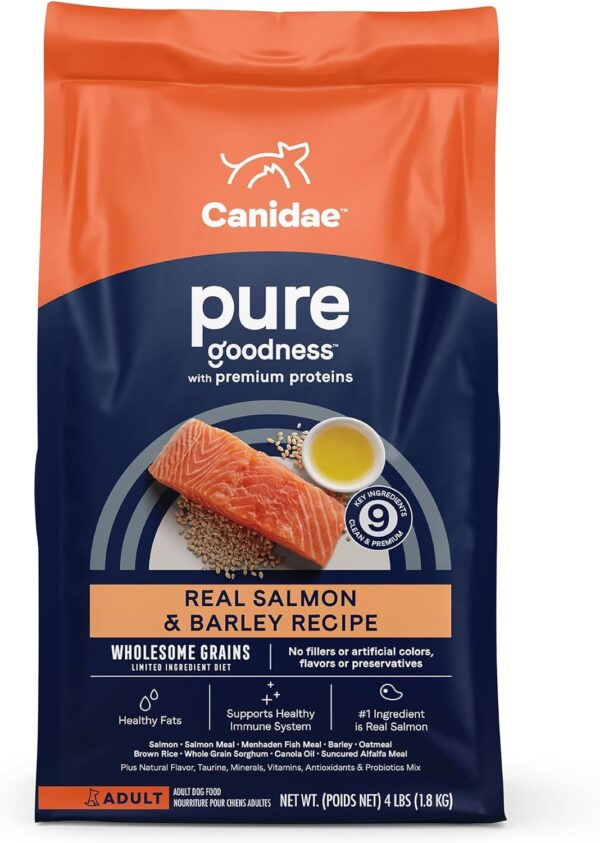 CANIDAE Pure Limited Ingredient Premium Adult Dry Dog Food, Real Salmon & Barley Recipe, 4 lbs, with Wholesome Grains