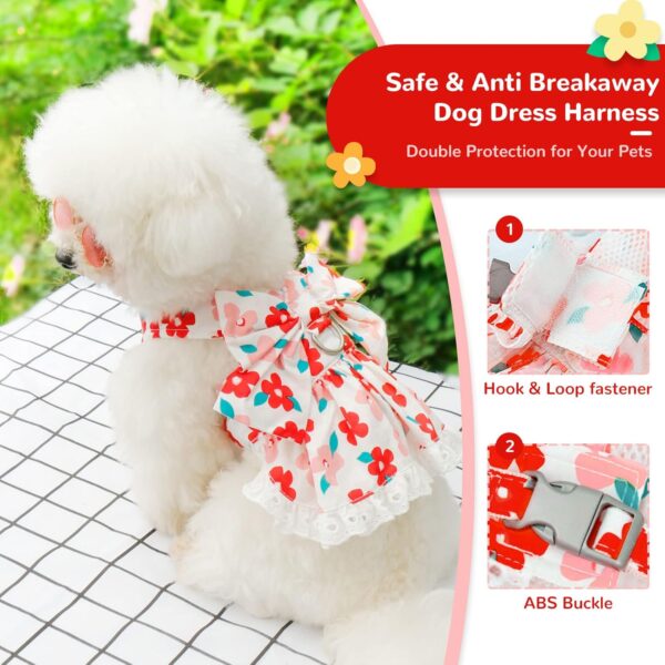 Cute Floral Dog Harness Dress and Leash Set for Small Dog Cats Girl Puppy Bowknot Princess Birthday Dress Summer Female Pet Small Dog Clothes Lace Doggie Kitten Outfits Apparel(Red,XS) - Image 3