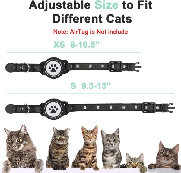 Airtag Cat Collar Breakaway, Reflective Kitten Collar with Apple Air Tag Holder and Bell, Comfortable Padding, Adjustable, Durable, Fits for Girl Boy Cats (Black,XS) - Image 7