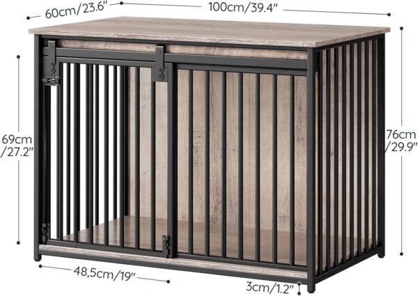 HOOBRO Dog Crate Furniture, 39.4" Heavy Duty Dog Kennel with Sliding Barn Door, Decorative Dog Crate Indoor, End Side Table for Small/Medium Dog, Greige and Black BG162GW03 - Image 3