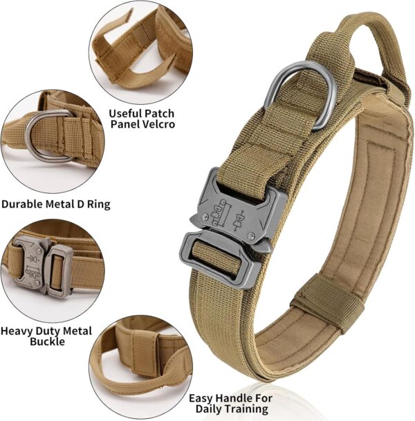 Tactical Dog Collar - Military Dog Collar, Adjustable Heavy Duty Metal Buckle Nylon Dog Collar with Control Handle for Small Medium Large Dogs, (Brown, L) - Image 2