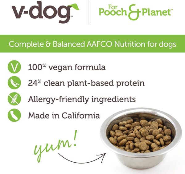 V-dog Vegan Kibble Dry Dog Food (24 LB) | Plant Based Protein with Added Taurine for Sensitive Stomach and Skin | Adult Dog Food | Vegetarian Superfood | Made in US - Image 8