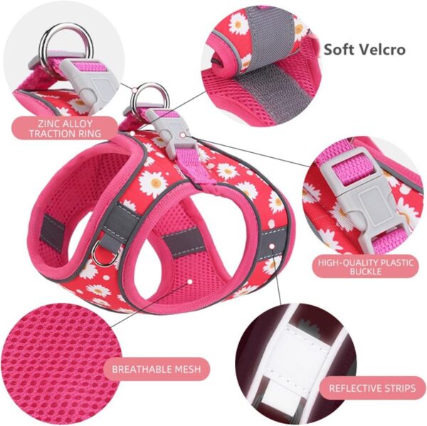 Step in Dog Harness No Pull Flower Adjustable Soft Mesh Padded Reflective Velcro Pet Vest Harness and Leash Set for Small Medium Dogs - Image 4