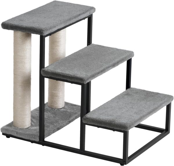 Snughome Dog Stairs & Cat Scratching Post for High Beds Couch, Non-Slip Pet Steps with High-Strength Boards Holds up to 40 lbs for Indoor Small Cats Kittens Dogs Climbing Playing, 3-Step Stairs-Grey - Image 8