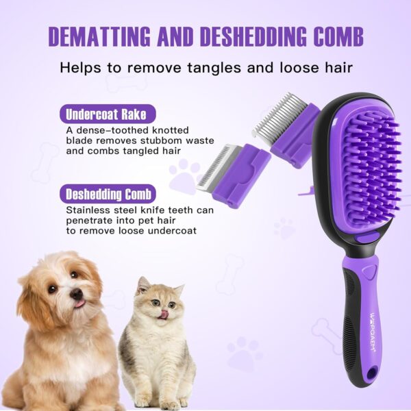 5 in 1 Pet Grooming Kit for Long Short Haired Dogs & Cats. Dog Brush Set for Small & Large Breeds. Gentle Detangling, Smoothing, Relaxation, Tangle Removal & Shedding Control. Purple - Image 4