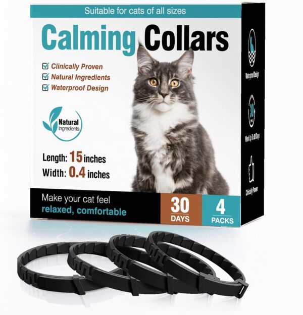 Calming Collar for Cats Cat Pheromone Calming Collar Stress and Anxiety Relief Lasts 30 Days Calm Collar Cat Adjustable Appeasing Calming Collar for Kitten Kitty Calm Collar Make Cat Relaxed 4 Pack