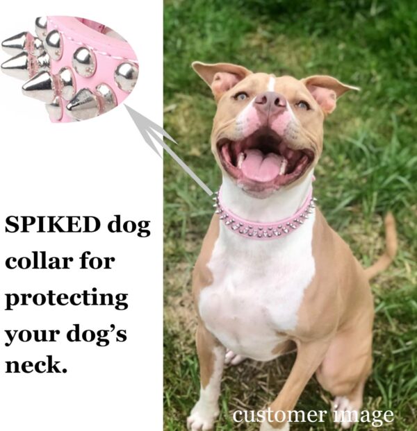 TEEMERRYCA Adjustable Leather Spiked Studded Dog Collars with a Squeak Ball Gift for Small Medium Large Pets Like Cats/Pit Bull/Bulldog/Pugs/Husky, Pink, L(15"-18.5") - Image 4