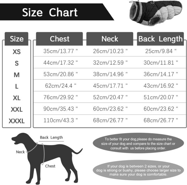 FUAMEY Dog Coat,Warm Dog Jacket Winter Coat Paded Dog Fleece Vest Reflective Dog Cold Weather Coats with Built in Harness Waterproof Windproof Dog Snow Jacket Clothes with Zipper Black Small - Image 2