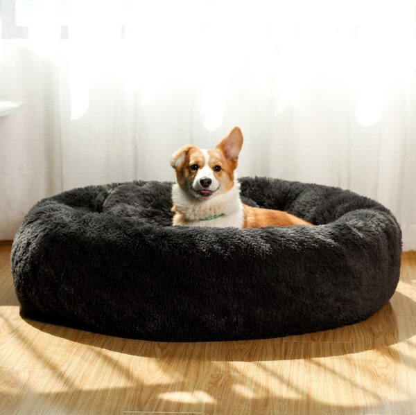 Donut Dog Beds for Medium Dogs,Washable Large Dog Bed Calming Cuddler,Fluffy Round Pet Bed,Faux Fur Small Cat Bed.