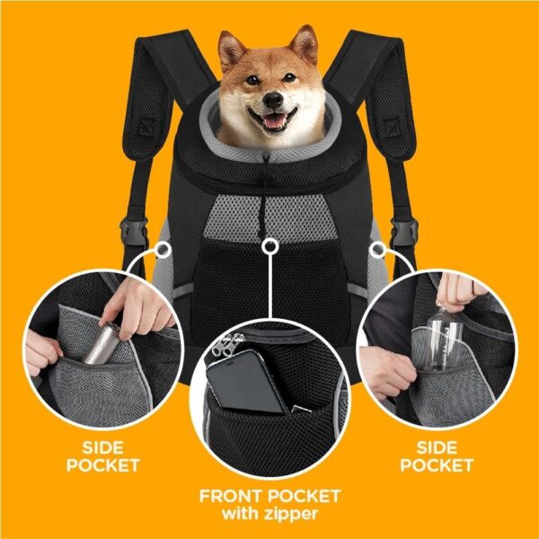 pet carrier backpack for small, medium and large dogs, adjustable breathable oxford fabric with mesh window and safety belt (Black, Medium) - Image 2