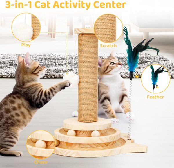 Premium Exquisite Cat Playground - 14" Interactive Scratching Post with Wooden Ball Track, Dual Sisal Layers, and Stimulating Toy for Healthy Cat Claws and Endless Entertainment - Image 4