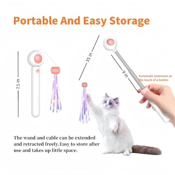 Retractable Cat Teaser Wand Toy and Feather Refills Toy with Laser for Indoor Cats - Interactive Cat Toys (Pink) - Image 2