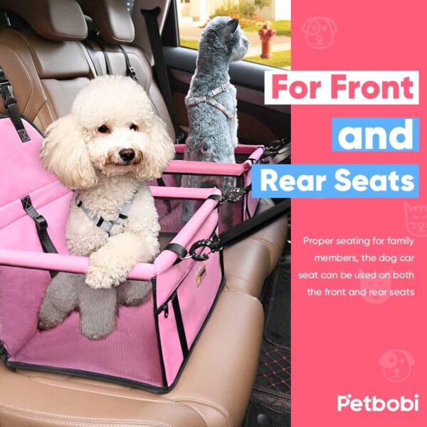 Petbobi Pet Reinforce Car Booster Seat for Dog Cat Portable and Breathable Bag with Seat Belt Dog Carrier Safety Stable for Travel Look Out,with Clip on Leash with PVC Tube, Pink - Image 5