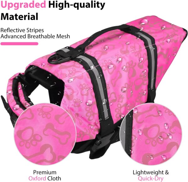 Neween Dog Life Jacket with Reflective Stripes, Adjustable Dog Life Vest Ripstop Dog Lifesaver Pet Life Preserver with Rescue Handle and High Flotation Swimsuit for Small Medium Large Dog, Pink, Small - Image 3