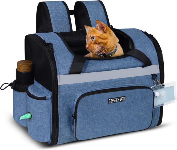 Pet Backpack Carrier 17x13x9.5 Southwest Airline Approved for 1-12 LBS Small Cats and Dogs(Blue)