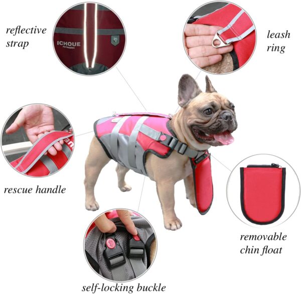 iChoue French Bulldog Life Jacket Vest Saver Swimming with Floating Plate Chin for Puppy Frenchie Pug English Boston Terrier (Red, Small) - Image 4