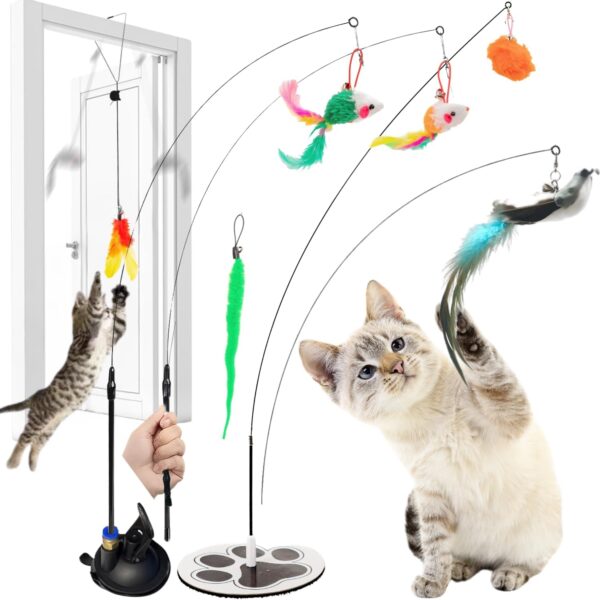 Cat Wand Toys for Indoor Cats Cat Toys for Bored Indoor Adult Cats Feather Toy Suction Cup Cat Toy Cat Bird Toy Interactive Bird Simulation Cat Floor Suction Cup Cat Toy for Indoor Cats