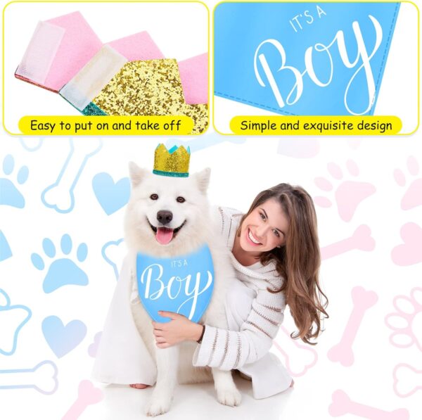 2 Pieces It's a Boy It's a Girl Dog Bandana Gender Reveal Baby Announcement Dog Bandana and 2 Pieces Pet Crown Dog Hat Photo Props for Dog Puppy Cat (Blue, Pink) - Image 3