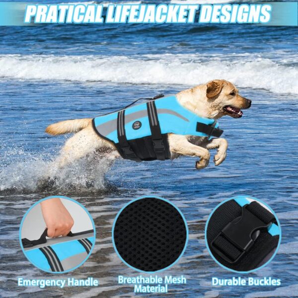 EMUST Dog Flotation Vest, Reflective Life Jacket for Small Dogs with Rescue Handle, Small Dog Vests Lifesaver for Swimming Boating Water,Blue, S - Image 4