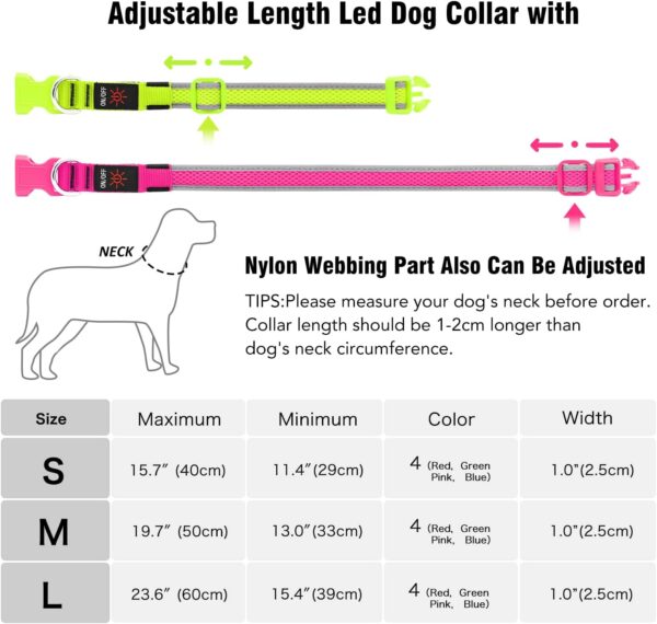 LED Dog Collar, USB Rechargeable Light Up Dog Collar Lights, Adjustable Comfortable Soft Mesh Safety Dog Collar for Small, Medium, Large Dogs(Large, Neon Green) - Image 6