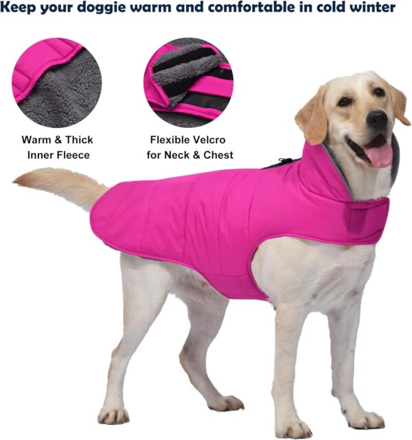 Dog Winter Coat, Waterproof Dog Jacket with Leash Hole, Reflective Warm Dog Snow Jacket Windproof Fleece Vest for Small Medium Large Dogs - Pink, XS - Image 3