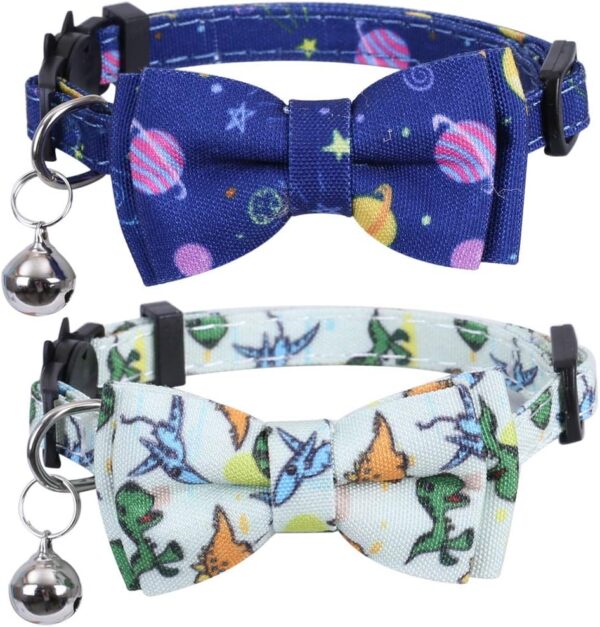 2 Pack/Set Cat Collar Breakaway with Cute Bow Tie and Bell for Kitty Adjustable Safety