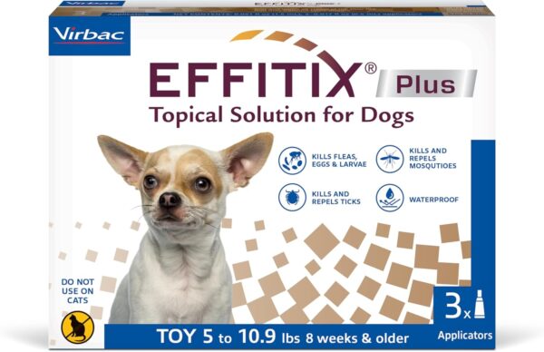 Effitix Plus Topical Solution for Dogs - Flea and Tick for Toy Dogs (5-10.9lbs), 3 Doses, Waterproof Topical Prevention (by Virbac)