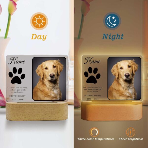 Personalized Pet Night Light Customized Dog Memorial Gift Picture Frame Acrylic Plaque Led Lamp Cat Sympathy Gift for Loss of Dog Cat Pet(Dog Paw) - Image 6