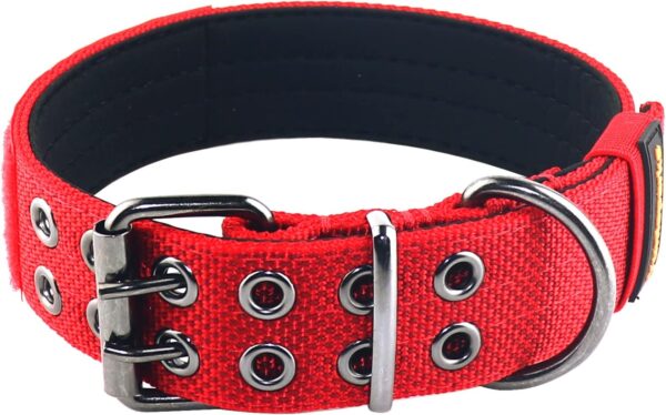 Tactical Dog Collar for Medium Large Dogs,Heavy Duty Metal Buckle Dog Collar,Soft Neoprene Padded Dog Collar,Nylon Wide Dog Collar(X-Large, Red)