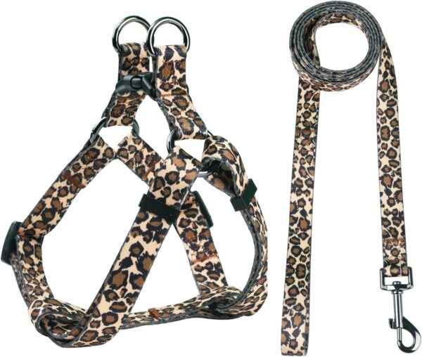 Leopard Pattern Basic Dog Halter Harness Leash Set, No Pull, Easy Wear for Medium Dogs.(M, Leopard Set)