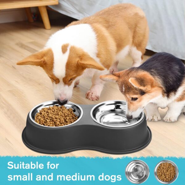 Dog Bowls Double Dog Water and Food Bowls Stainless Steel Bowls with Non-Slip Resin Station, Pet Feeder Bowls for Puppy Medium Dogs Cats - Image 7