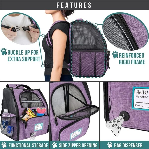 PetAmi Dog Cat Backpack Carrier, Expandable Pet Carrier Backpack for Travel Hiking, Small Medium Dog Puppy Large Cat Carrying Backpack, Airline Approved Ventilated Soft Back Support, 18 lbs, Purple - Image 6