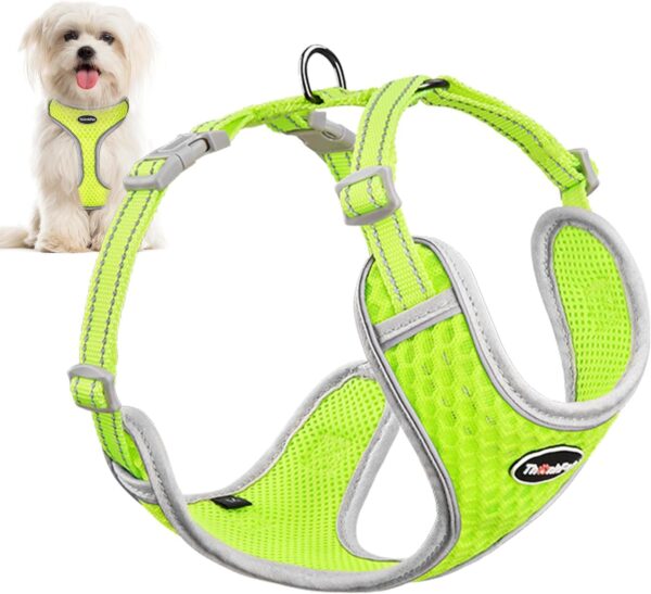 ThinkPet Harness and Leash Set Reflective Breathable Soft Air Mesh No Pull Puppy Choke Free Over Head Vest Ventilation Harness with leash for Puppy Small Medium Dogs and Cats