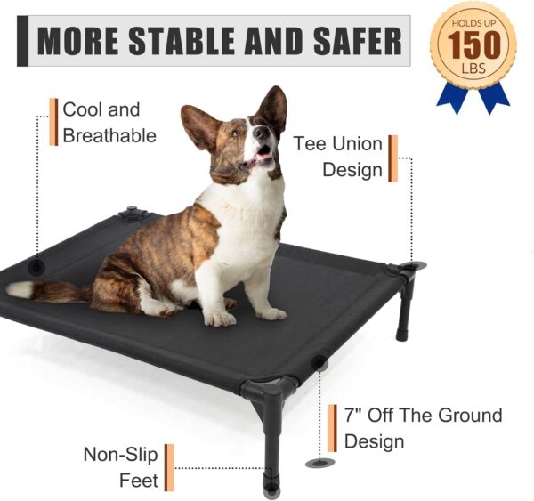 Elevated Dog Bed for Medium Dogs, Raised Dog Cot Beds Fits Up to 150 LBs, Heavy Duty Pet Cots with Durable Supportive Teslin Recyclable Washable Mesh, Indoor & Outdoor Dog Bed, Black - Image 3