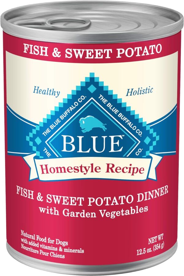 Blue Buffalo Homestyle Recipe Natural Adult Wet Dog Food, Fish & Sweet Potato 12.5 oz cans (Pack of 12) - Image 2